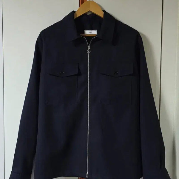 [BUNJANG] AMI Navy Zip-Up Shirt Jacket / 아미 네이비 집업 셔츠 자켓/점퍼