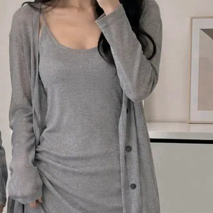 [BUNJANG] Knit Cardigan and Dress Set / 니트 가디건 원피스 세트