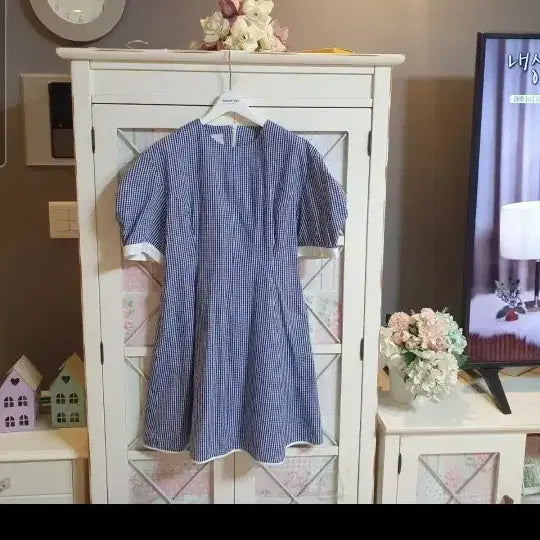 [BUNJANG] AND YOU Check Pattern Midi Dress Navy Size 55 / 앤유 원피스/55
