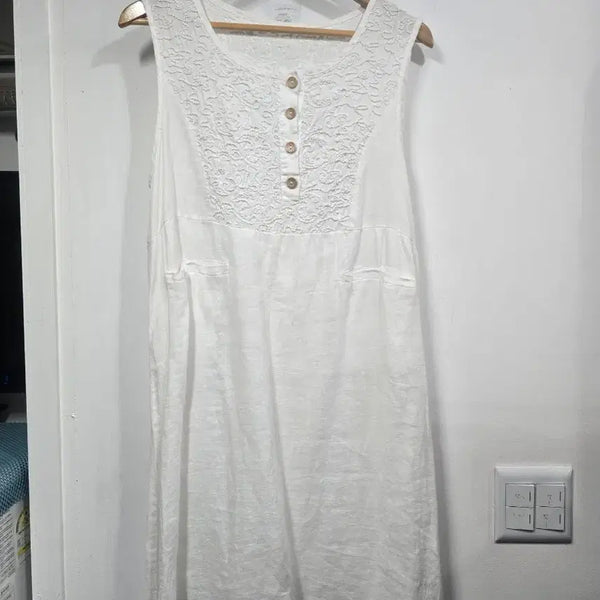 [BUNJANG] White Sleeveless Lace Trimmed Dress / 새옷입니다~~민소매 원피스 레이스 배색 화이트