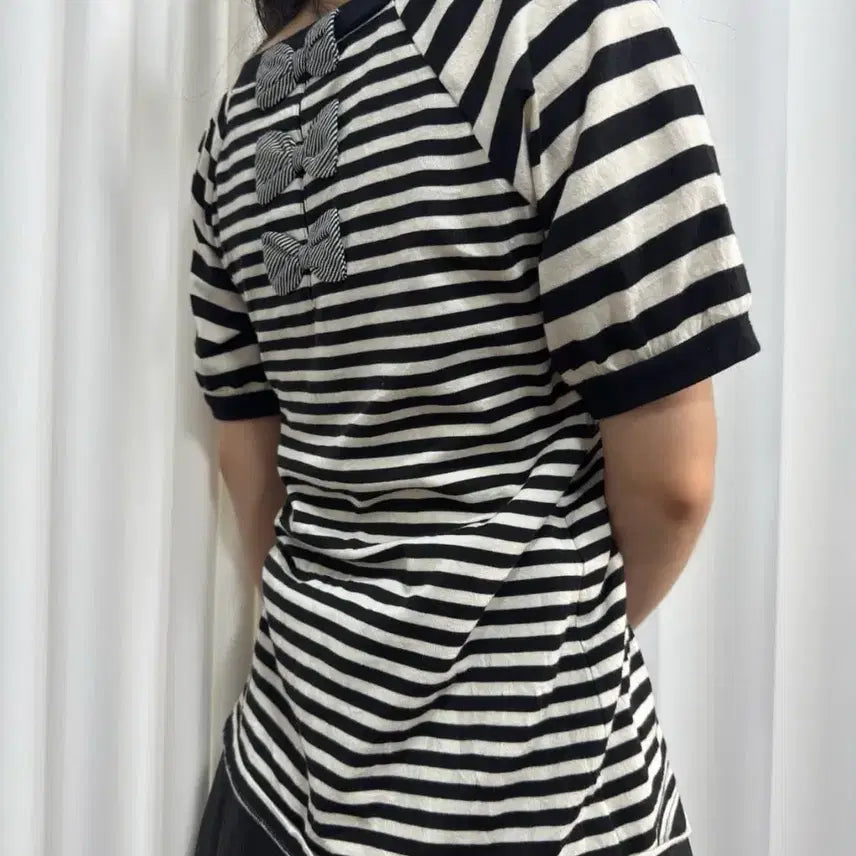 [BUNJANG] Eastboy Striped Ribbon T-Shirt / eastboy 이스트보이 스트라이프 리본 티셔츠