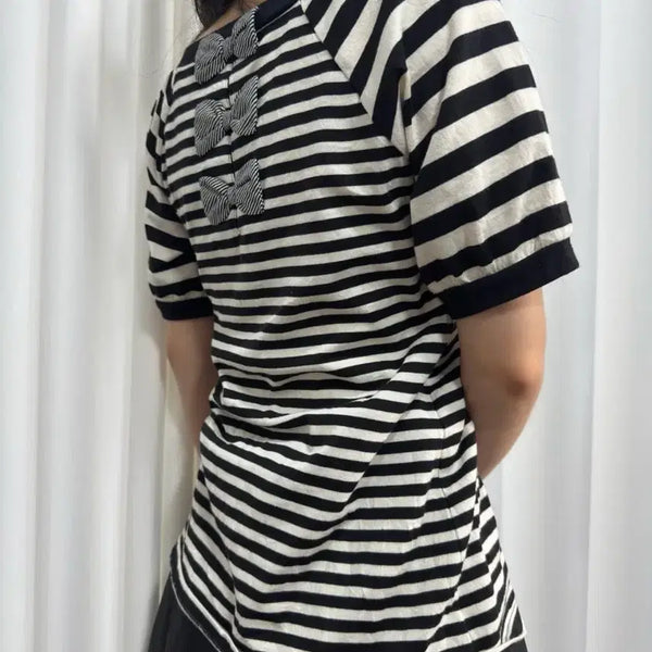 [BUNJANG] Eastboy Striped Ribbon T-Shirt / eastboy 이스트보이 스트라이프 리본 티셔츠