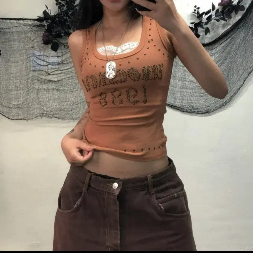 [BUNJANG] Y2K Studded Orange Tank Top / y2k 스터드 오렌지 나시