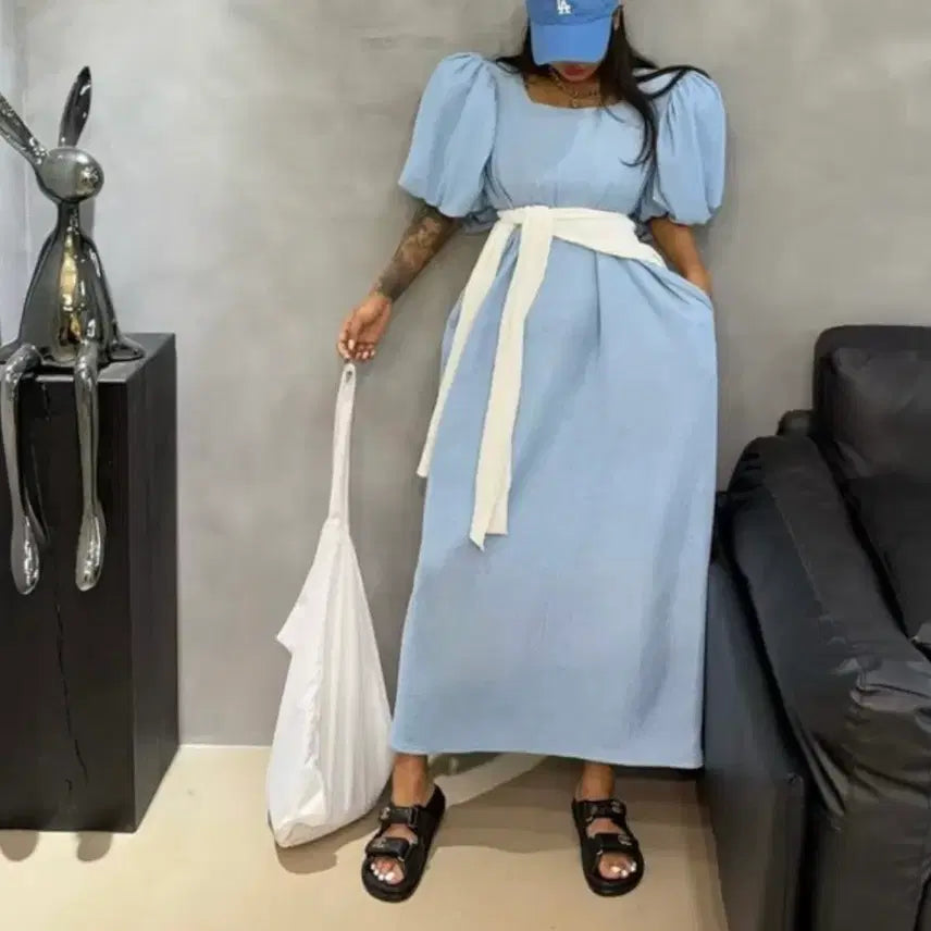 [BUNJANG] Black Barbie Puff Pure Dress (Sky Blue) / <새상품> 블랙바비 퍼프 퓨어 원피스 <소라>