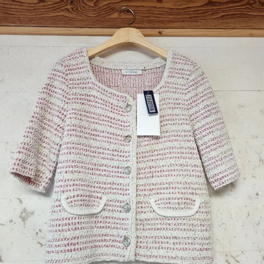 [BUNJANG] Misha 2023 Italian Yarn Short Sleeve Tweed Jacket - Pink (Recommended for Size 66) / 새상품 // 23년 한섬 미샤 이태리원사 반팔트위드 자켓 핑크-66추천