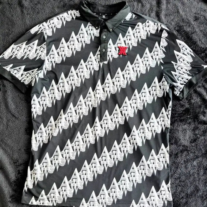 [BUNJANG] Anew Golf Men's Mesh Lettering Pattern Short Sleeve Polo T-shirt XL / [정품]어뉴 골프 남성 메쉬 레터링 패턴 반팔 폴로 티셔츠 XL