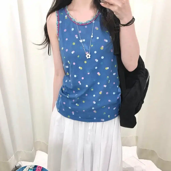 [BUNJANG] Nizimikob Vintage Polka Dot Sleeveless Top / 니즈미코빈티지 하구미 도트땡땡이 민소매슬리브나시 / 모리걸빈티지무신사
