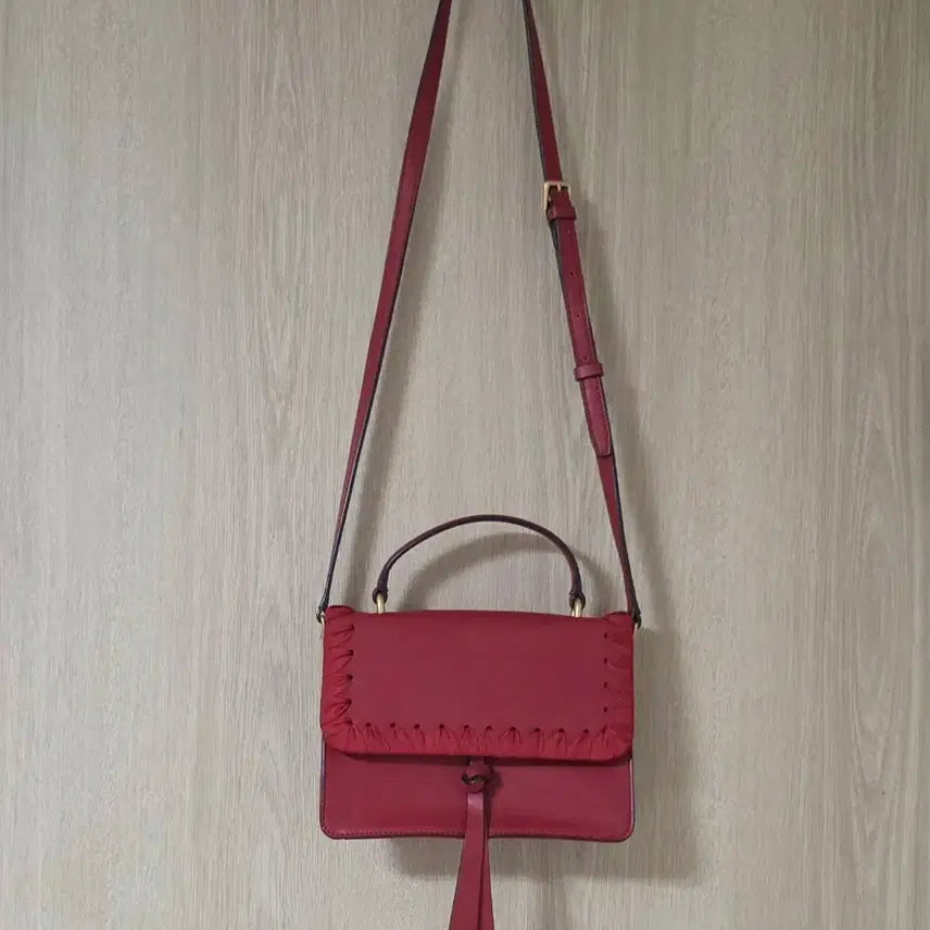 [BUNJANG] Beanpole Women's Red Leather Crossbody Tote Bag / (거의새것) 빈폴 여성 가방 크로스백 토트백