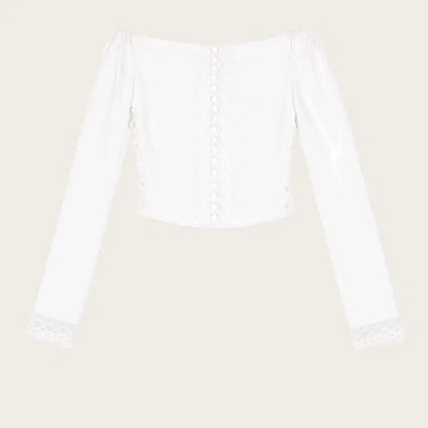 [BUNJANG] Kleesier Rosalie Lace-Up Off-Shoulder Blouse, White / (택포) 클리시어 블라우스 오프숄더 Rosalie Lace-Up Off-Shoulder Blouse, White