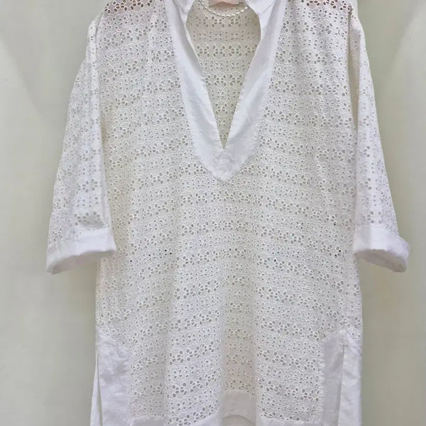 [BUNJANG] Tory Burch White Perforated Blouse Size S / 토리버치 화이트 펀칭 블라우스 S