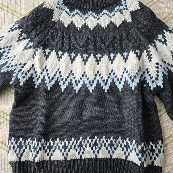 [BUNJANG] Dark Grey, White, Blue Pattern Knit Sweater / 니트 스웨터 다크 그레이 화이트 블루 패턴