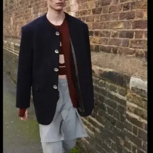 [BUNJANG] Tsehne Virgin Wool Collarless Jacket Blazer / Tsehne 발렌시아가 컬렉션 버진울 자켓 블레이저 카라리스