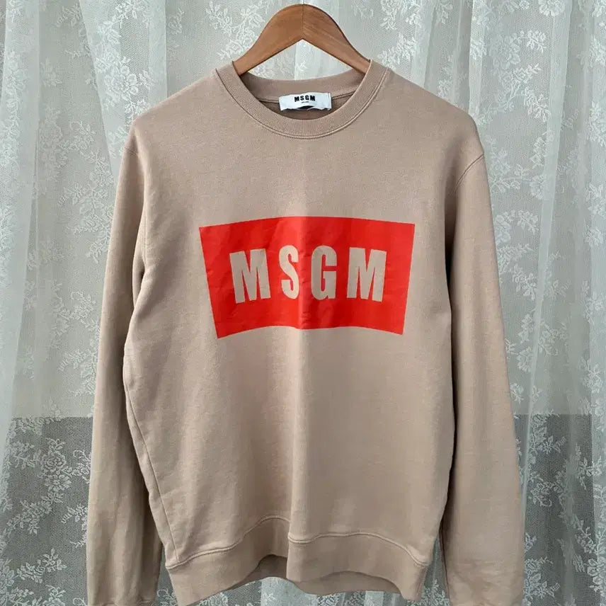 [BUNJANG] MSGM Orange Box Logo Sweatshirt Beige / M) MSGM 로고 맨투맨 베이지
