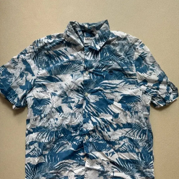 [BUNJANG] Timberland Palm Tree Pattern Short Sleeve Shirt Blue L / 팀버랜드 팜트리 패턴 반팔 셔츠 블루 L