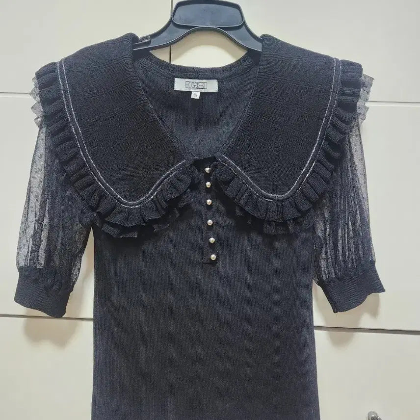 [BUNJANG] Egoist Black Puff Sleeve Lace Knit Sweater - Size 55 / 에고이스트니트~55