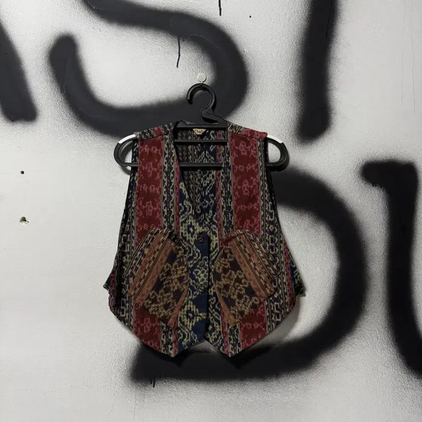 [BUNJANG] Vintage Bohemian Western Pattern Two-Pocket Vest / VTG 빈티지 보헤미안 웨스턴 패턴 투포켓 베스트