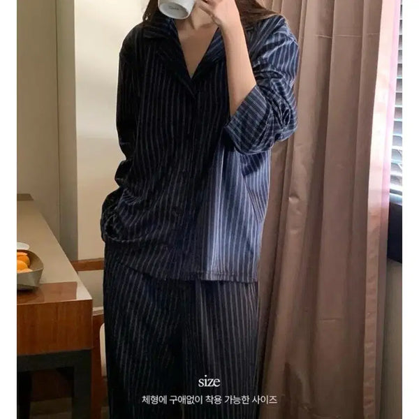 [BUNJANG] Mariround Striped Winter Pajama Set / 정가5.7) 겨울 파자마 잠옷 메리어라운드 스트라이프