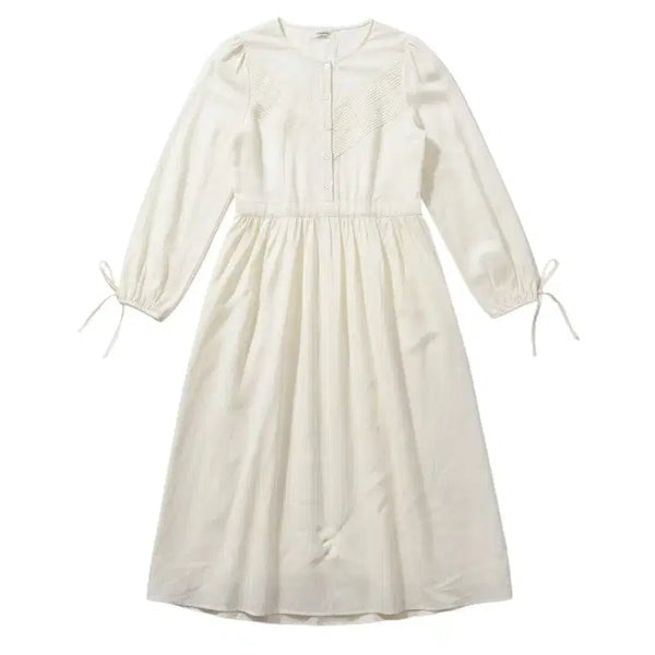 [BUNJANG] LEELIN Women's Long Dress with Tie Detail / 여성F/ LEELIN 청순 묶음 포인트 롱원피스 빈티지킹