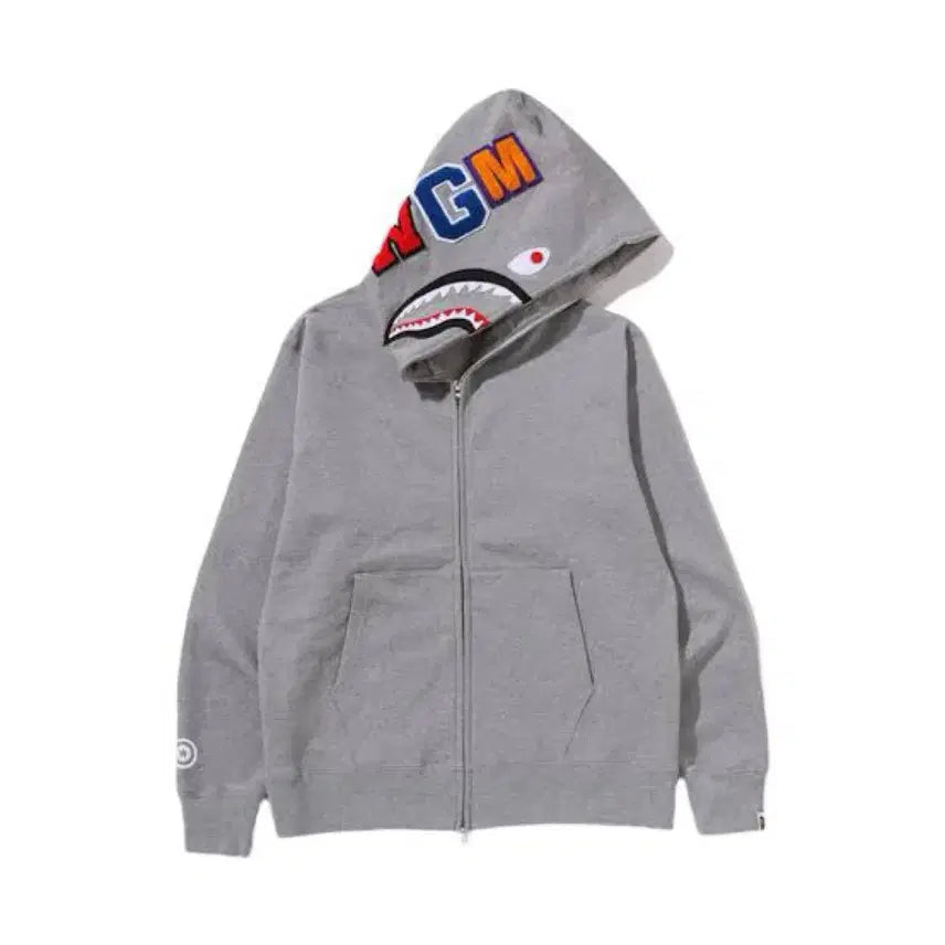 [BUNJANG] Bape Shark Hoodie Zip-Up Grey XL / 베이프 샤크 후드 집업 그레이