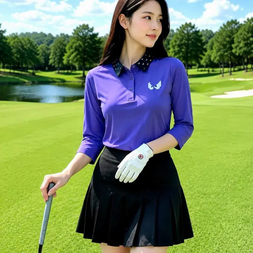 [BUNJANG] WAAC Women's Waacky Character Graphic 3/4 Sleeve Polo T-Shirt (Size 2 / 90) / [정품]왁(WAAC)여성 와키 캐릭터 그래픽 칠부  폴로 티셔츠 2(90)