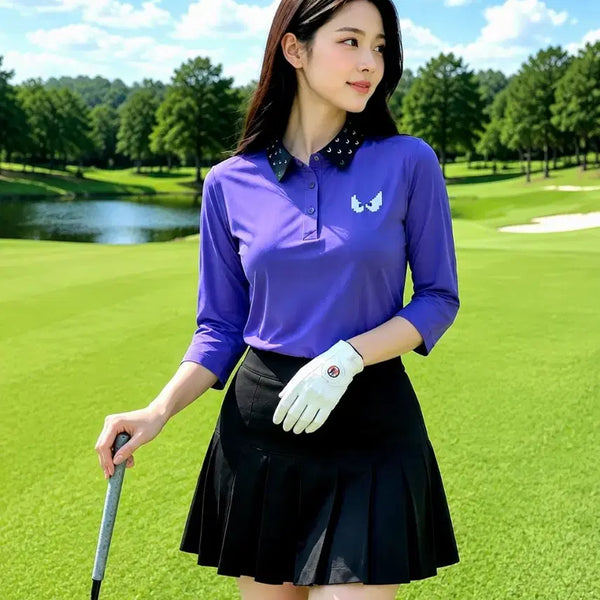 [BUNJANG] WAAC Women's Waacky Character Graphic 3/4 Sleeve Polo T-Shirt (Size 2 / 90) / [정품]왁(WAAC)여성 와키 캐릭터 그래픽 칠부  폴로 티셔츠 2(90)
