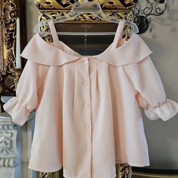 [BUNJANG] Peach Off-Shoulder Blouse / 피치 컬러 오프숄더 블라우스 새상품