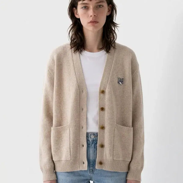 [BUNJANG] Maison Kitsuné Grey Fox Wool Cardigan Beige / 오버핏S 메종키츠네 그레이폭스 울 가디건 베이지