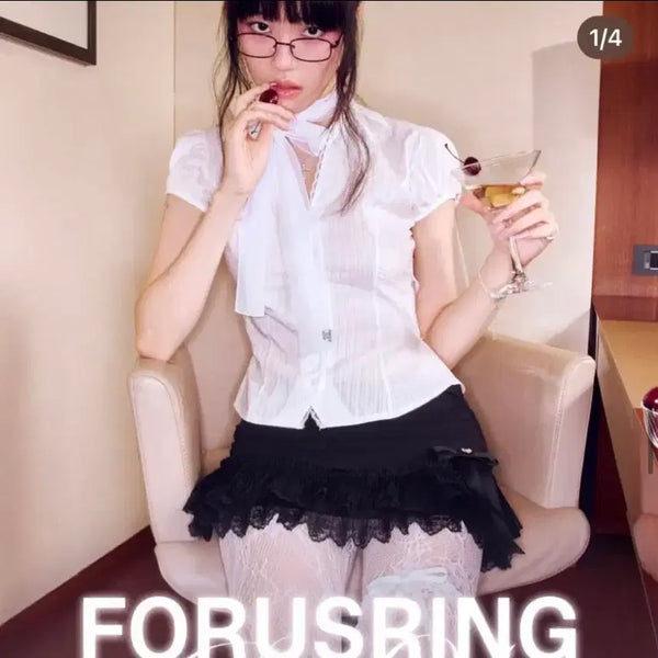 [BUNJANG] Foring Sarah Shirt with Scarf / 반택포)포어링 사라 셔츠 s + 스카프 포함