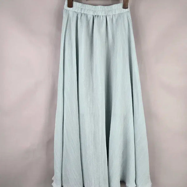 [BUNJANG] Women's Lightweight Banding Flare Long Skirt - Sky Blue / [무료배송]여성 밴딩 얇은 원단 플레어 롱 스커트 치마 하늘색