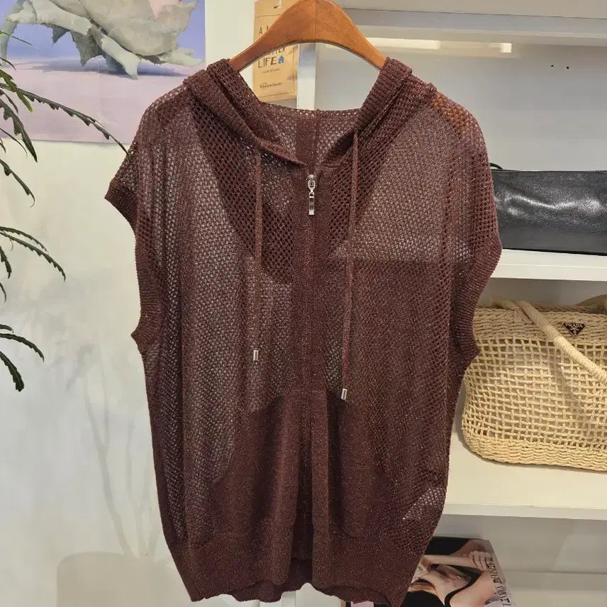 [BUNJANG] Georges Rech Net Knit Hooded Zip Vest / 조르쥬레쉬 네트 니트 후드 집업 베스트