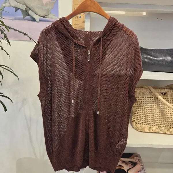 [BUNJANG] Georges Rech Net Knit Hooded Zip Vest / 조르쥬레쉬 네트 니트 후드 집업 베스트