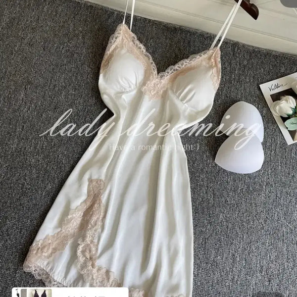[BUNJANG] Silk Blend Lace Trim Slip Pajama Nightgown / 정가2.0 1회착용) 슬립 파자마 란제리