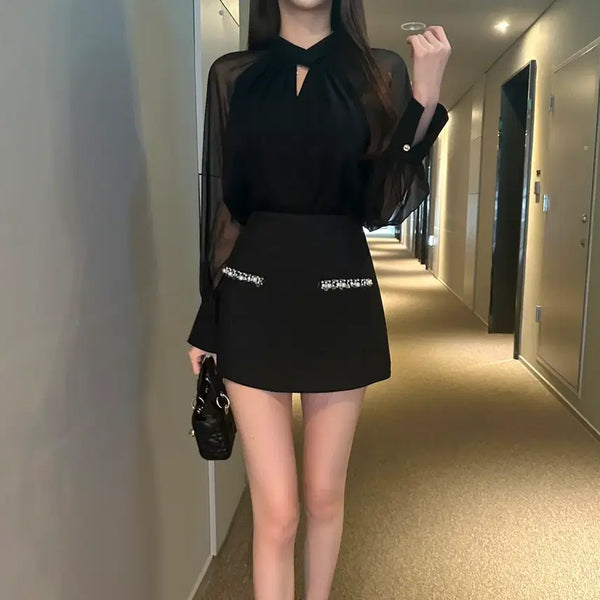 [BUNJANG] Rachel SM Bijoux A-Line Mini Skirt (Black) / 실사있음) 라첼 SM 비쥬 A라인 미니 스커트 수입의류 -블랙