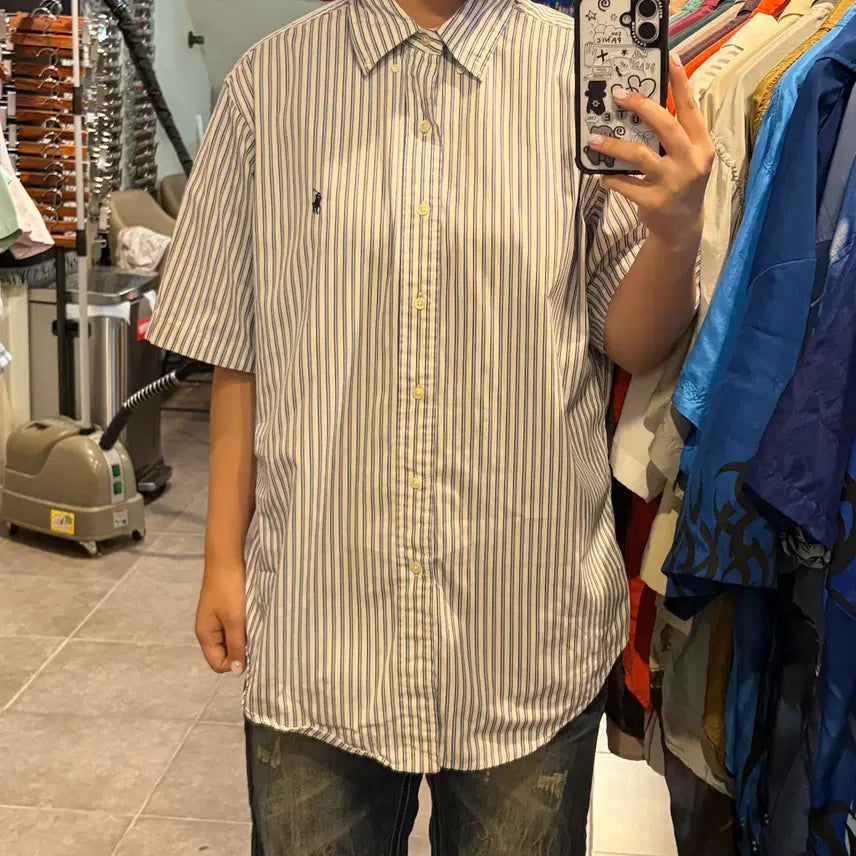 [BUNJANG] Polo Ralph Lauren Blue Stripe Short Sleeve Shirt L / [NO.9] 폴로 랄프로렌 반팔셔츠 파랑스트라이프