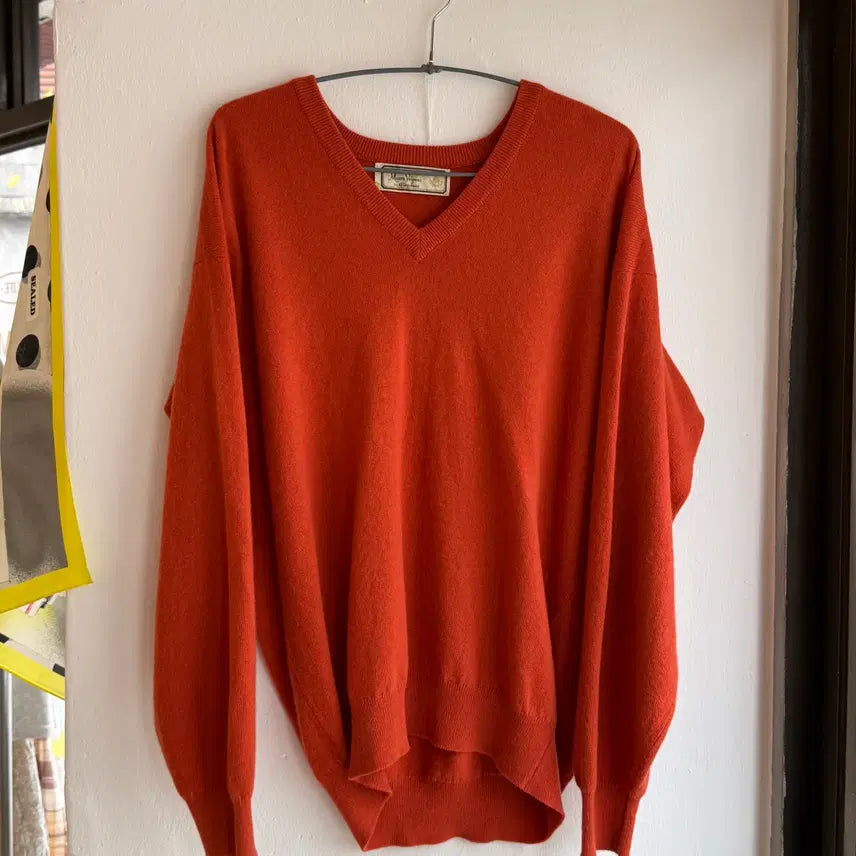 [BUNJANG] Mauro Volponi x Glenmac Collaboration Scottish Orange Lambswool V-Neck Knit Sweater / [42] 글렌맥 마우로볼포니 스코틀랜드 오렌지 램스울 브이넥 니트