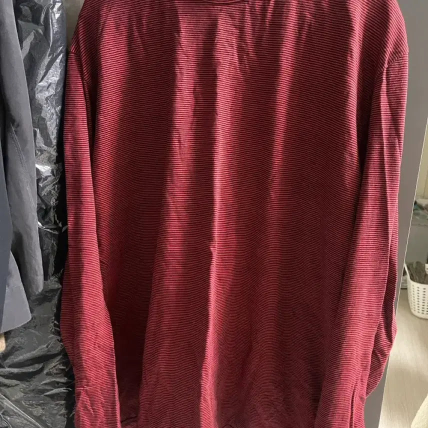 [BUNJANG] MJDA Stripe Finger Hole Long Sleeve Red (L) / mjd 스트라이프 핑거홀 레드(L)