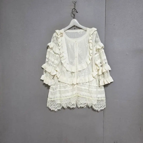 [BUNJANG] Ashley Shop Lace Frill Cardigan White / 넘여성스런 프릴 레이스 가디건 66  n7710