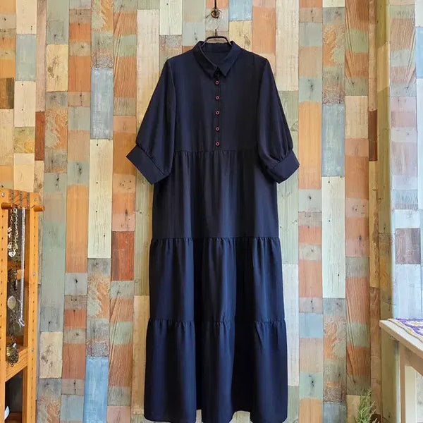 [BUNJANG] Navy Tiered Maxi Dress / 네이비 캉캉 롱원피스