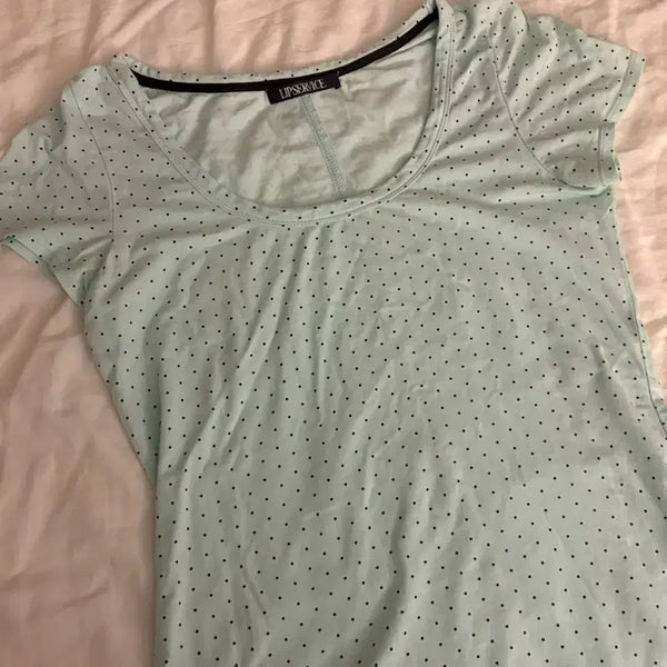 [BUNJANG] Vintage Mint Dot Short Sleeve T-Shirt / 빈티지 민트도트 반팔티 갸루 민트초코 stc 립서비스 조지후쿠 라떼갸루