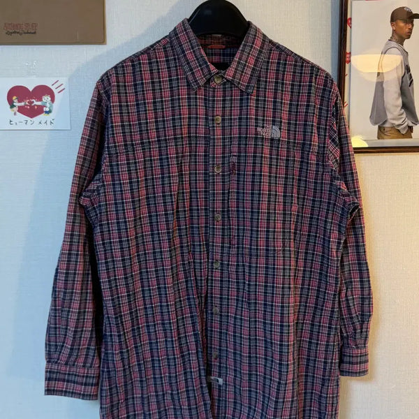 [BUNJANG] The North Face Zipper Pocket Check Shirt Red Check Cotton Blend Size 105 / 노스페이스 지퍼 포켓 체크 셔츠