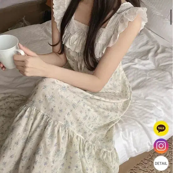 [BUNJANG] Lovesome-one Floral Lace Pajama Sleep Dress / 정가3.8) 러브썸원 홈웨어 파자마 슬립 원피스