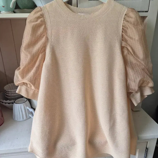 [BUNJANG] SYSTEM Cream Puff Sleeve Knit Blouse / 시스템(SYSTEM)의 크림색 퍼프 슬리브 니트블라우스
