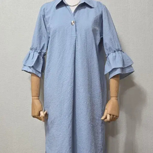 [BUNJANG] DANIEL ESTE Frill Sleeve Seersucker Dress / 다니엘 에스떼 프릴 소매 원피스