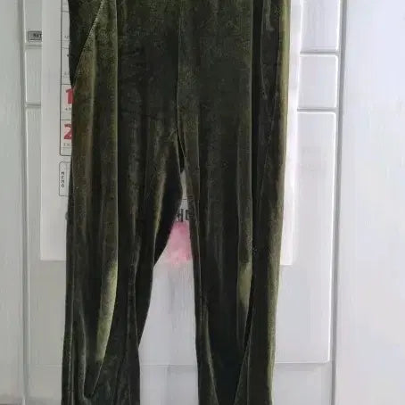 [BUNJANG] Velvet Wide Pants Green / 벨벳 와이드 팬츠 그린 (안쪽 살짝 꼬매서 입으실분)