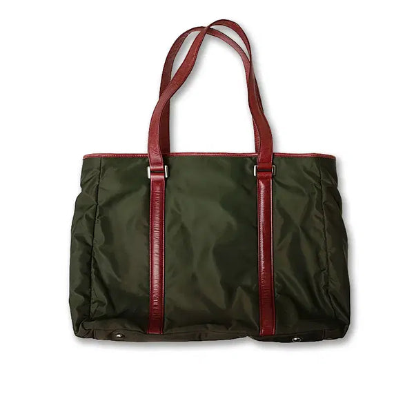 [BUNJANG] Hilton Olive Green Nylon Burgundy Leather Shopper Bag / 힐튼 [Hilton] 올리브 그린 나일론 버건디 레더 쇼퍼백