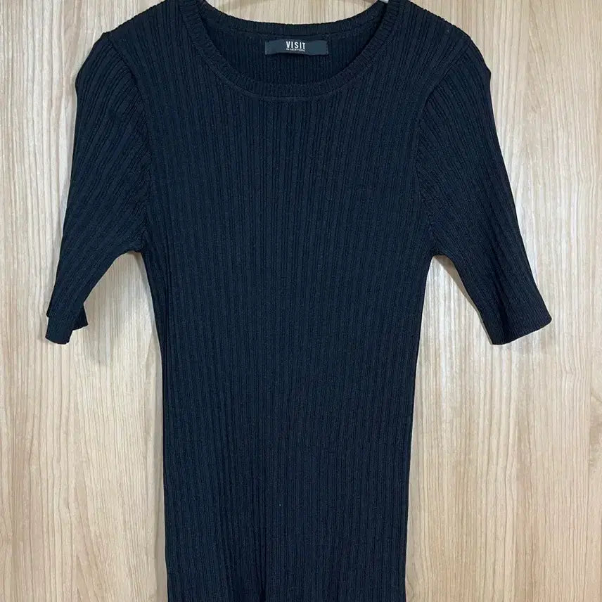 [BUNJANG] Visit in New York Black Knit Short Sleeve T-Shirt - Size F / VISIT IN NEWYORK 블랙 니트반팔 티셔츠 F