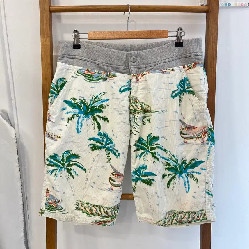 [BUNJANG] Tenjikuya Hawaiian Mood Corduroy Banding Half Pants / 텐지쿠야 하와이안 무드 코듀로이 밴딩 하프 팬츠
