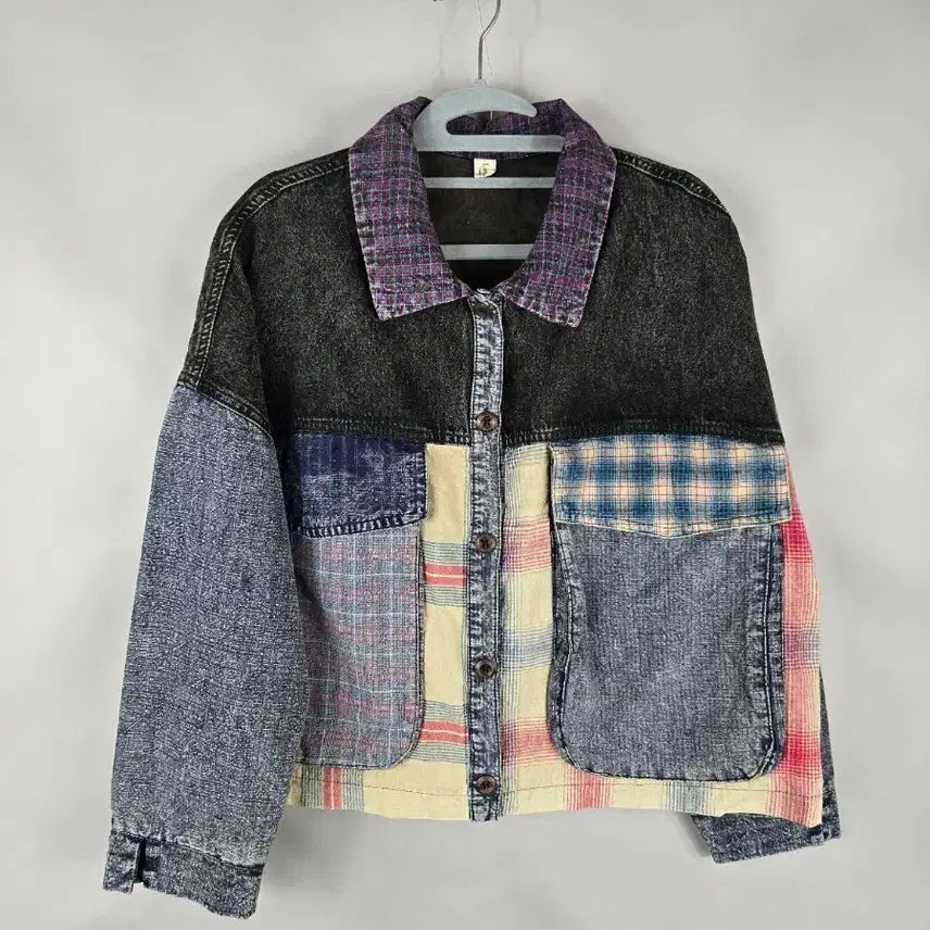 [BUNJANG] Women's Oversized Mix Denim Fabric Shirt Jacket (Big Size) / [무료배송]여성 F 오버핏 믹스 데님 원단 셔츠 자켓 빅사이즈