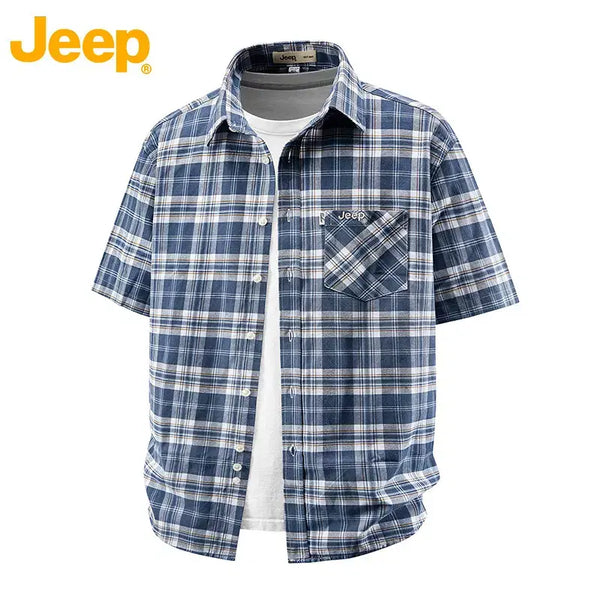 [BUNJANG] JEEP Men's Half Sleeve Check Shirt Casual Summer Outfit / JEEP 남성 반팔 체크 셔츠 포켓 남방 캐주얼 여름 코디