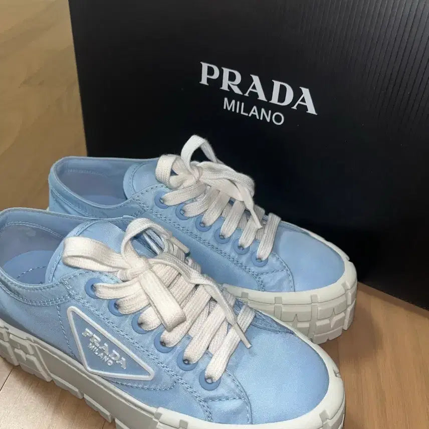 [BUNJANG] Prada Double Wheel Gabardine Re-Nylon Sneakers Blue / 프라다 더블휠 개버딘 리나일론 스니커즈 신발 블루